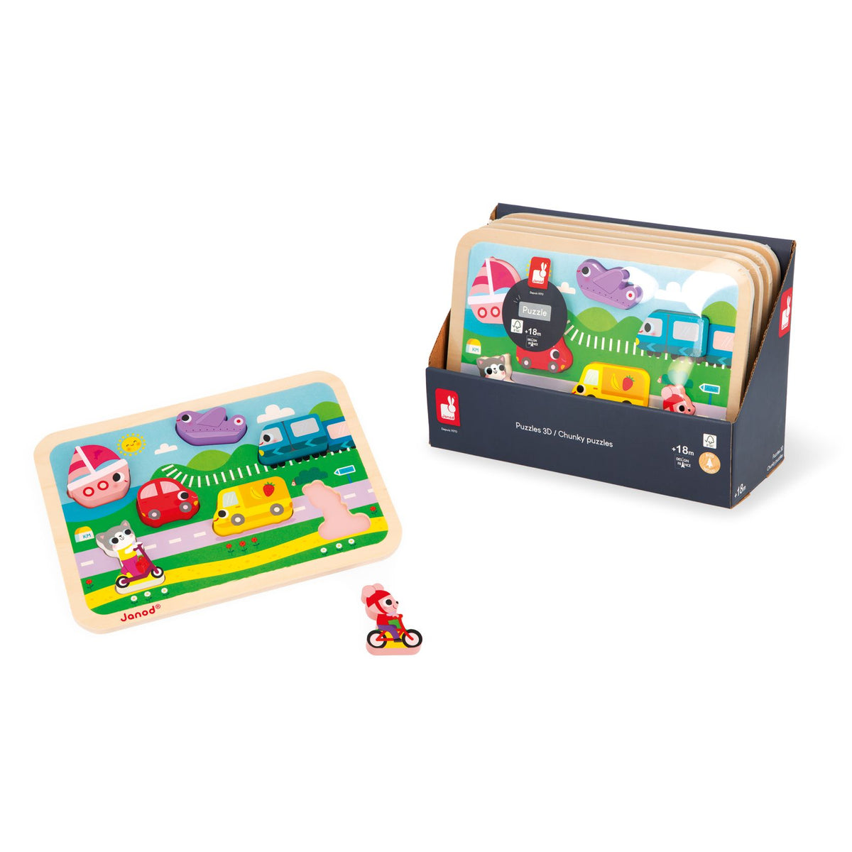 Chunky Puzzle Vehículos 7 piezas Janod