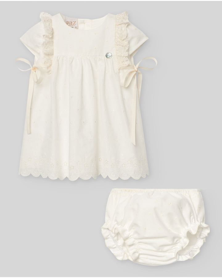 Pack niña Vestido bordado bautizo + Braga "Paz V25" Paz Rodríguez