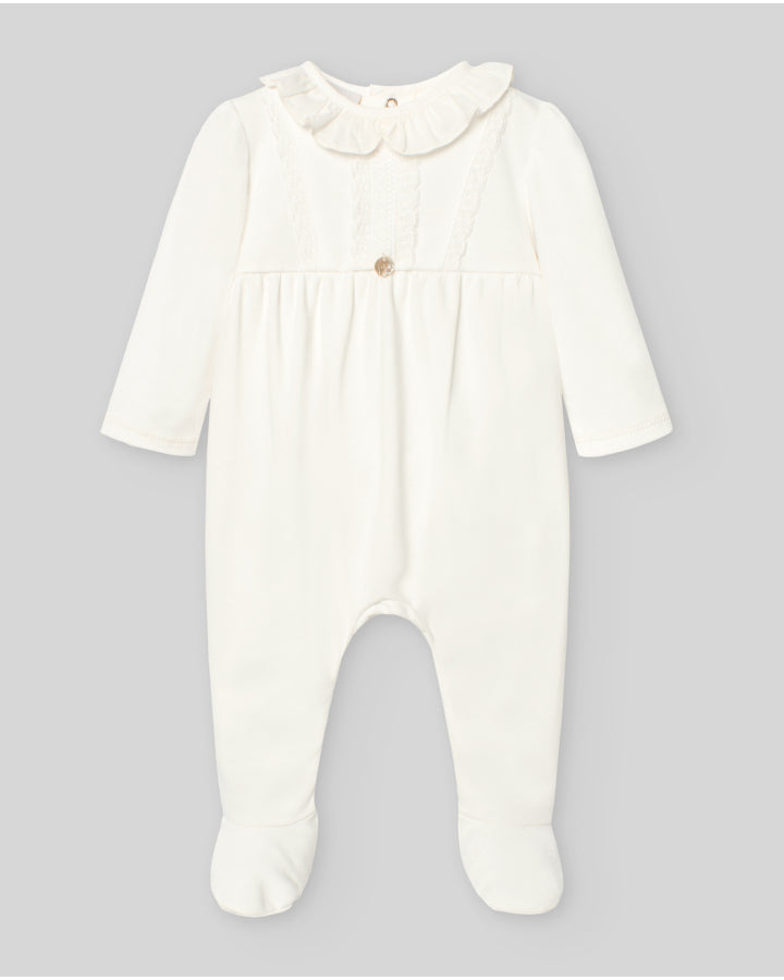 Pelele niña c/cuello y entredos "Interlock V25" Paz Rodríguez