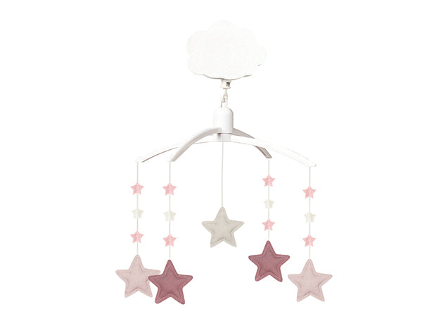 Móvil musical de estrellas: lino rosa viejo, beige y rosa empolvado Little Dutch