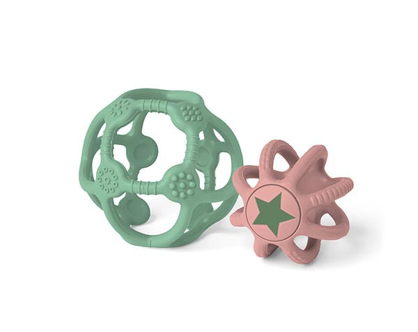 Set de 2 mordedores sensoriales Rosa y Verde Little L