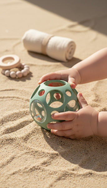 Pelota sensorial con sonajero verde Little L — imagen 4
