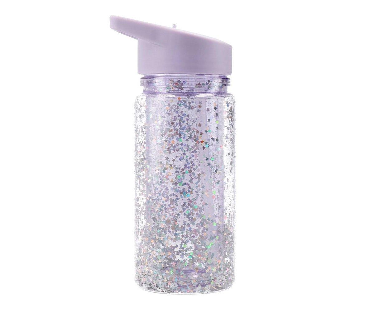 Botella plástico con pajita Glitter Stars