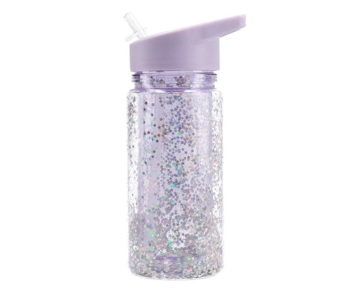 Botella plástico con pajita Glitter Stars