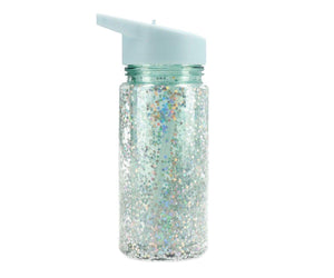 Botella Plástico con Pajita Glitter Stars