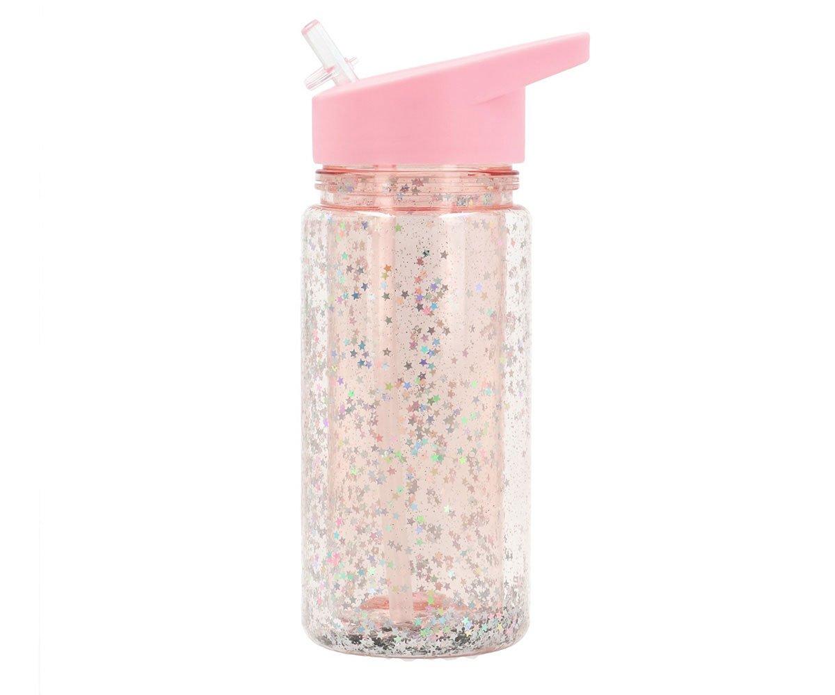 Botella plástico con pajita Glitter Stars