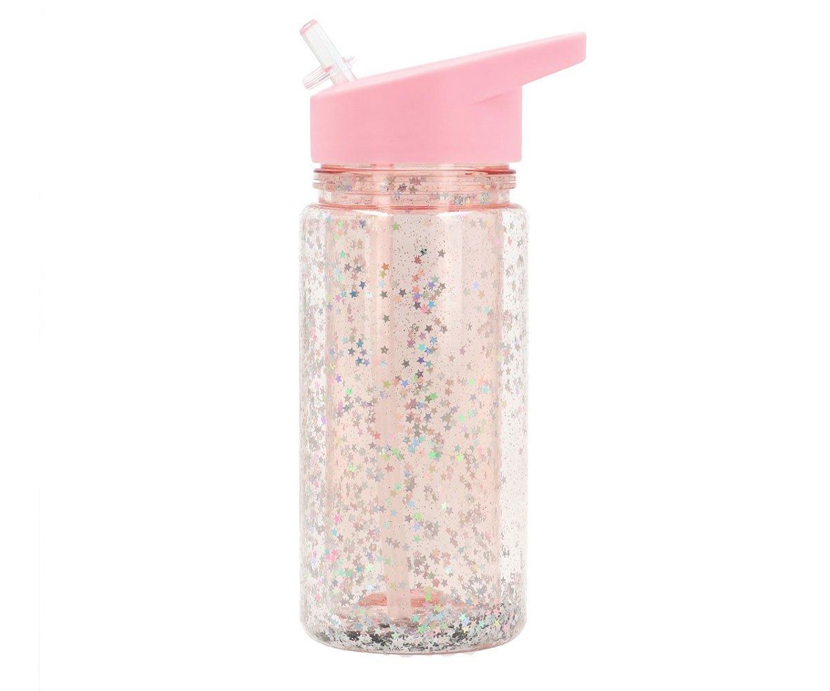 Botella Plástico con Pajita Glitter Stars