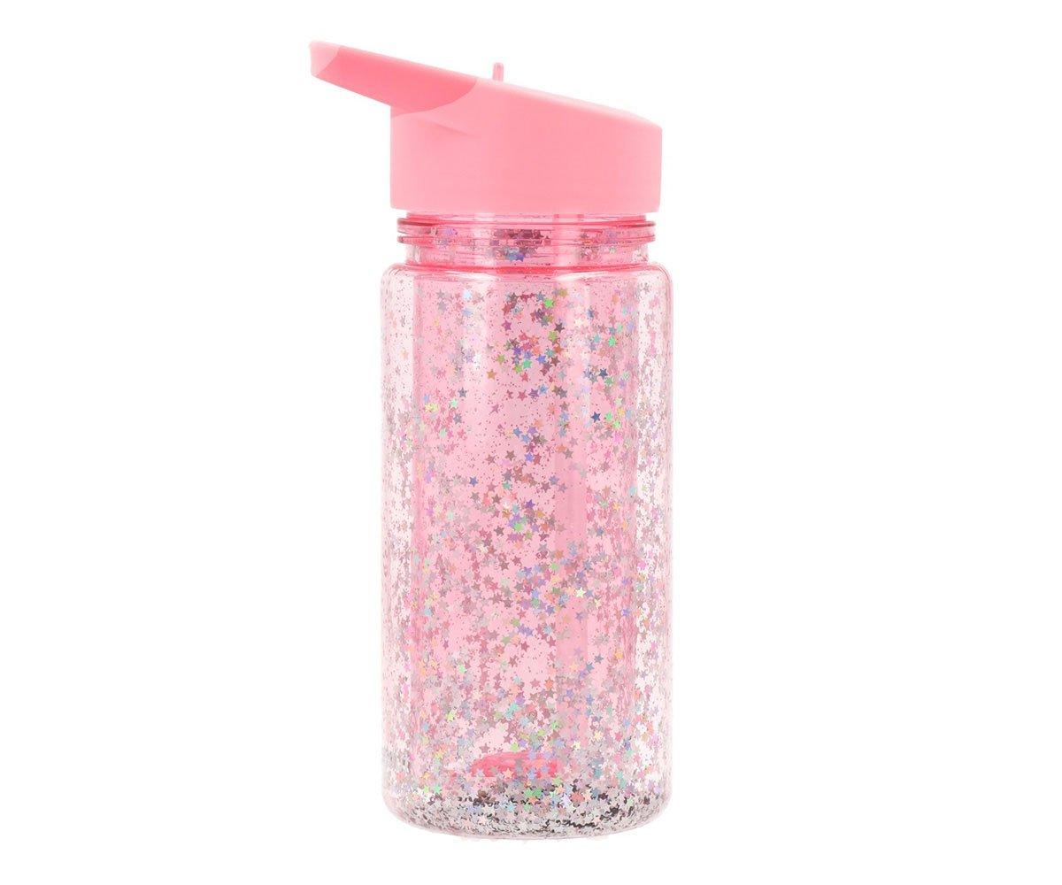 Botella plástico con pajita Glitter Stars