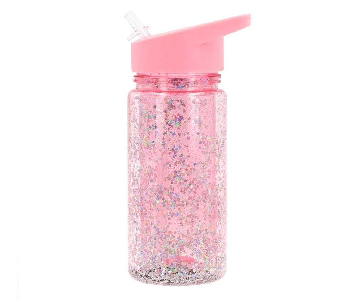 Botella plástico con pajita Glitter Stars