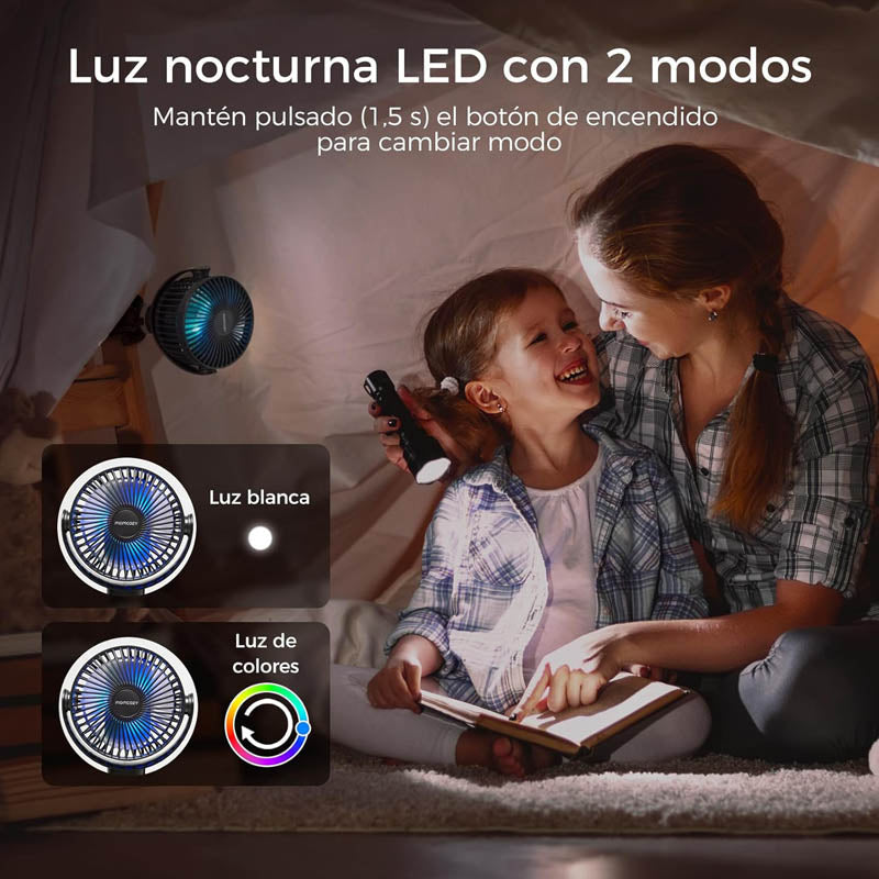 Ventilador portátil USB Momcozy con trípode flexible y luz LED
