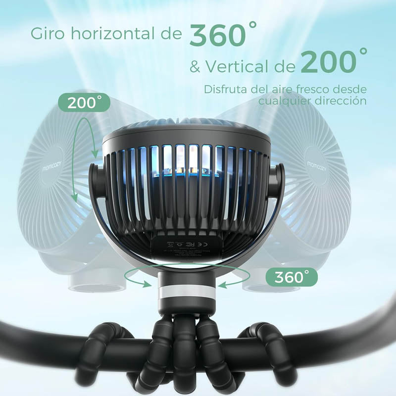 Ventilador portátil USB Momcozy con trípode flexible y luz LED