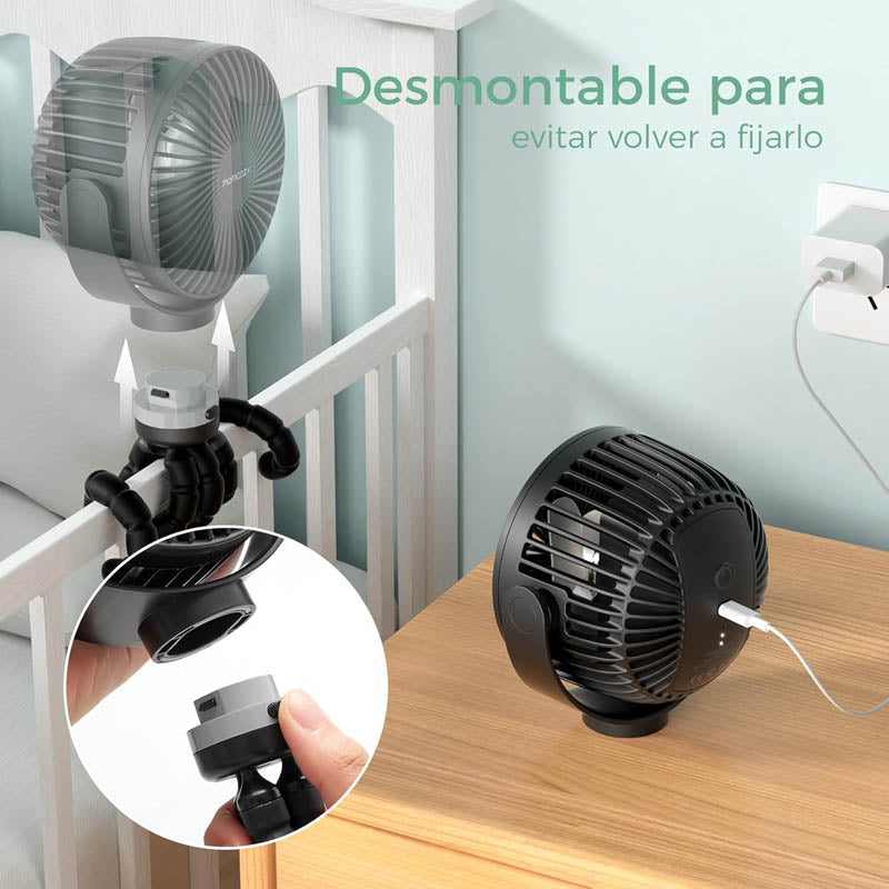 Ventilador portátil USB Momcozy con trípode flexible y luz LED
