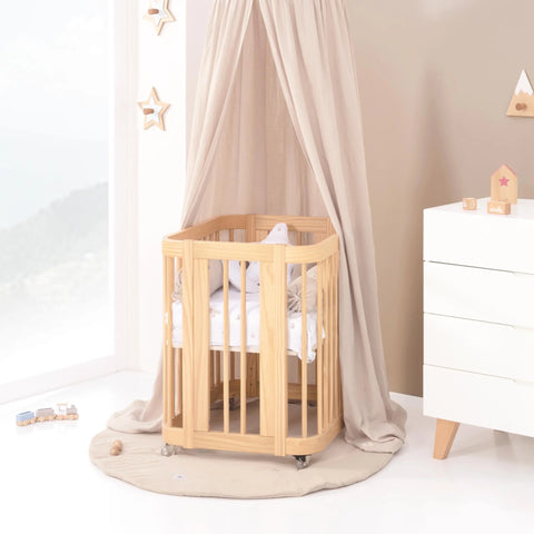 Minicuna ovalada Crea Uno Nomad 55x70 cm + Colchón + Nordico + Rulo + Cojines Alondra (Producto Exposición)