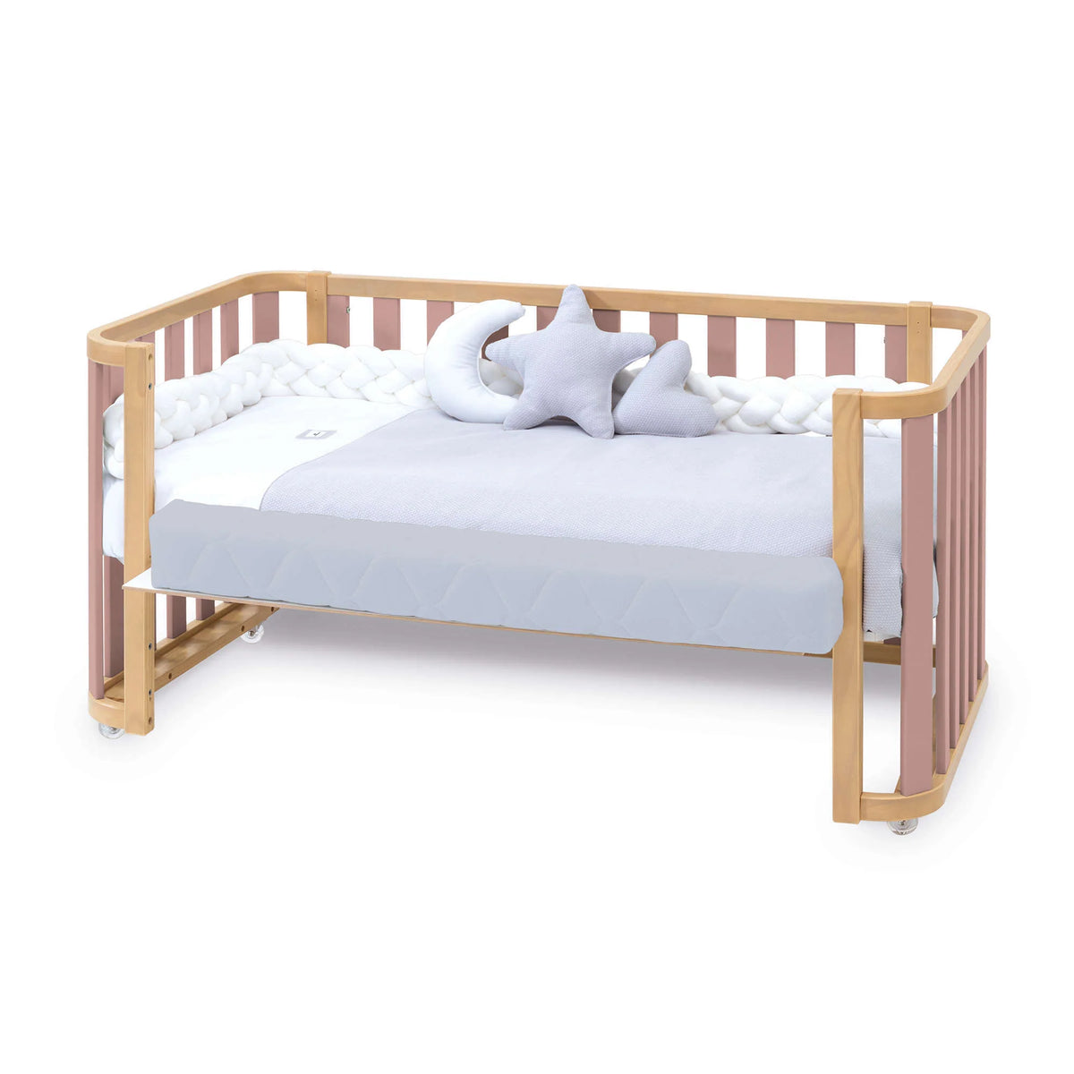 Cuna-cama-escritorio 70x140 cm (3en1) madera/rosa · Crea Plus Dos · Alondra