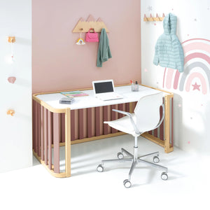 Cuna-Cama-Escritorio 70x140 cm (3en1) Madera/Rosa· Crea Plus Dos