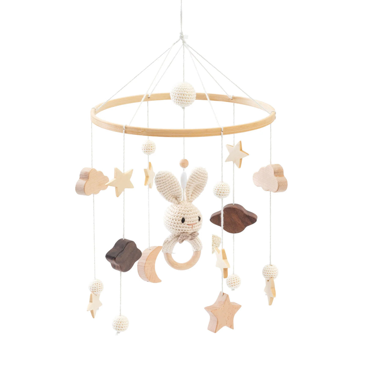 Móvil musical de madera curvado para cuna bebé Alondra