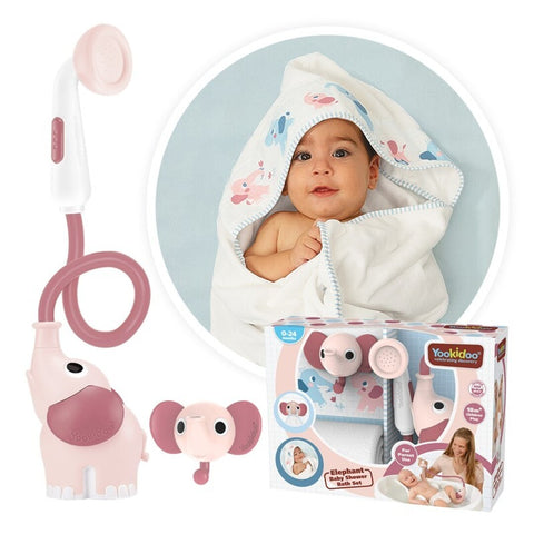 Set de baño con ducha elefante y capa Yookidoo