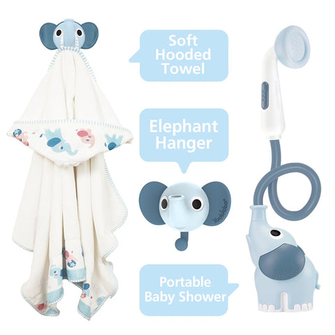 Set de baño con ducha elefante y capa Yookidoo