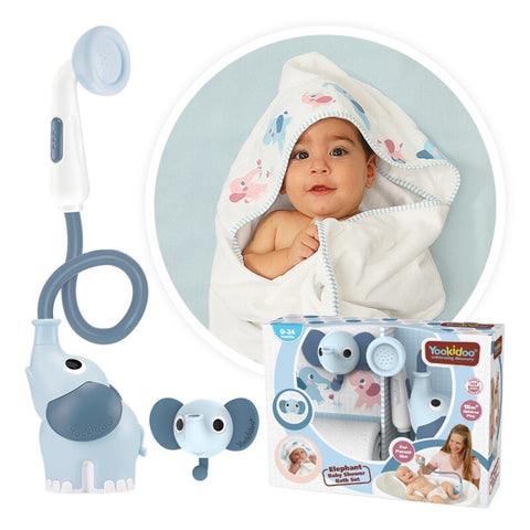 Set de baño con ducha elefante y capa Yookidoo