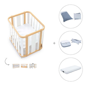 Minicuna-cuna-cama-escritorio (4en1) madera/gris · Crea Plus Tres