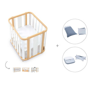 Minicuna-cuna-cama-escritorio (4en1) madera/gris · Crea Plus Tres