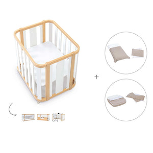 Minicuna-cuna-cama-escritorio (4en1) madera/gris · Crea Plus Tres