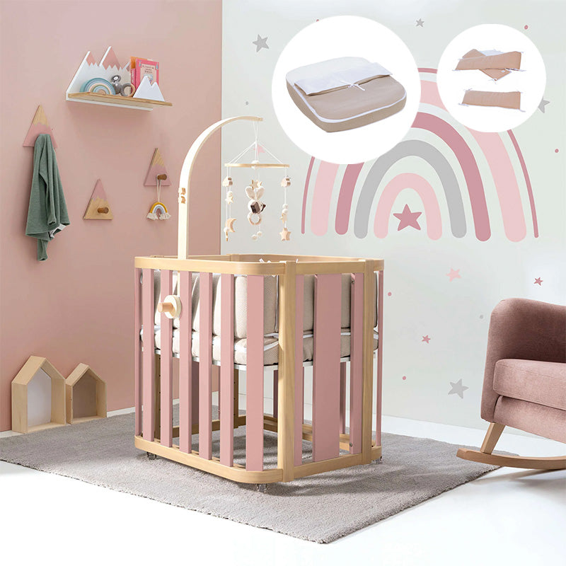 Minicuna de colecho ovalada + colchón 55x70 cm (madera/rosa) · Crea Plus Uno · Alondra
