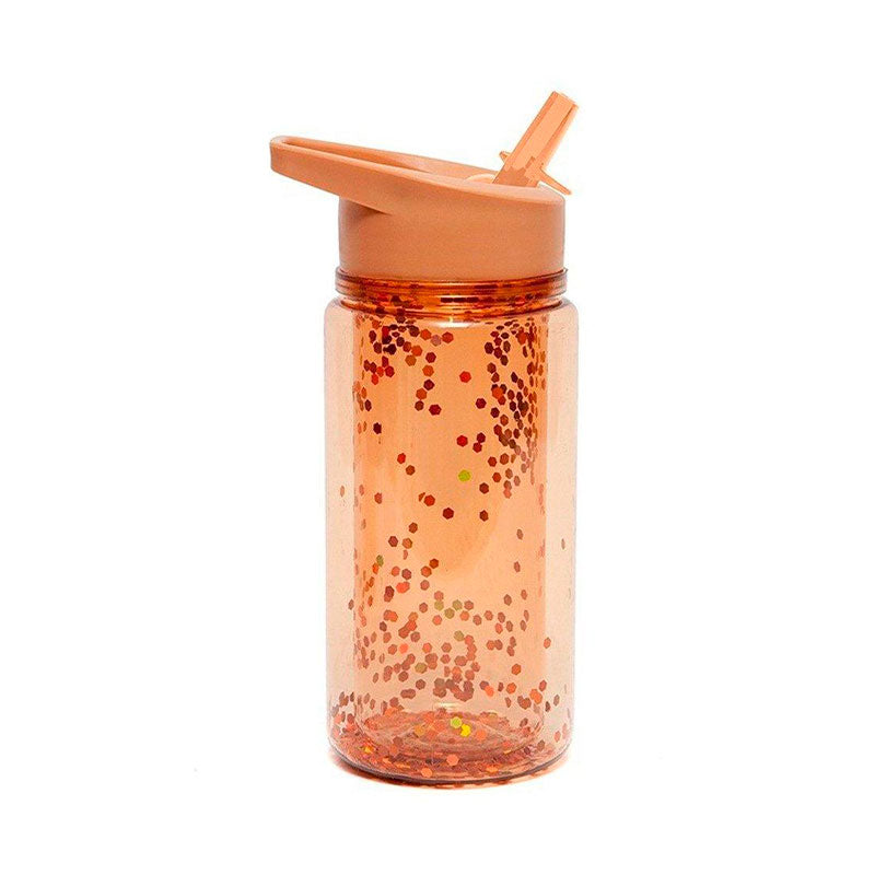 Botella plástico con pajita Glitter Stars