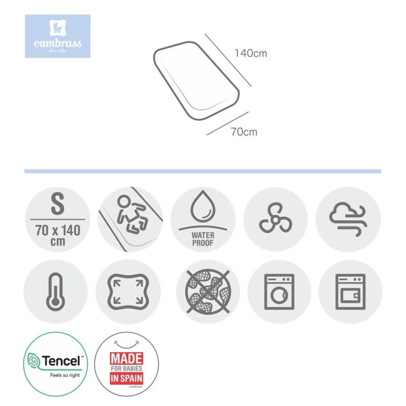 Bajera Ajustable Impermeable TENCEL® Cuna 70×140×19 cm Cambrass