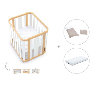 Minicuna-cuna-cama-escritorio (4en1) madera/gris · Crea Plus Tres