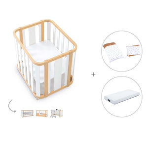 Minicuna-cuna-cama-escritorio (4en1) madera/gris · Crea Plus Tres