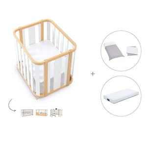 Minicuna-cuna-cama-escritorio (4en1) madera/gris · Crea Plus Tres