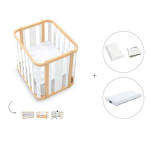 Minicuna-cuna-cama-escritorio (4en1) madera/gris · Crea Plus Tres