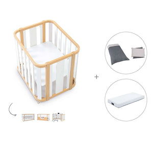 Minicuna-cuna-cama-escritorio (4en1) madera/gris · Crea Plus Tres