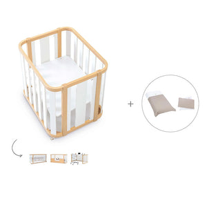 Minicuna-cuna-cama-escritorio (4en1) madera/gris · Crea Plus Tres