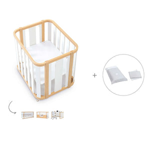 Minicuna-cuna-cama-escritorio (4en1) madera/gris · Crea Plus Tres