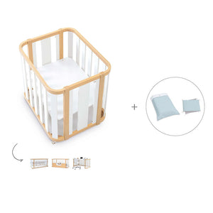 Minicuna-cuna-cama-escritorio (4en1) madera/gris · Crea Plus Tres