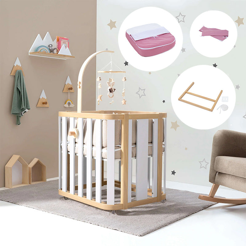 Minicuna de colecho ovalada + colchón 55x70 cm (madera/blanco) · Crea Plus Uno · Alondra