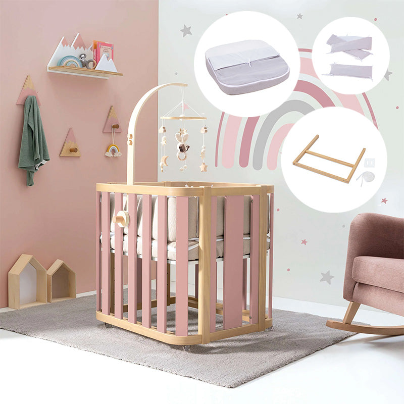 Minicuna de colecho ovalada + colchón 55x70 cm (madera/rosa) · Crea Plus Uno · Alondra