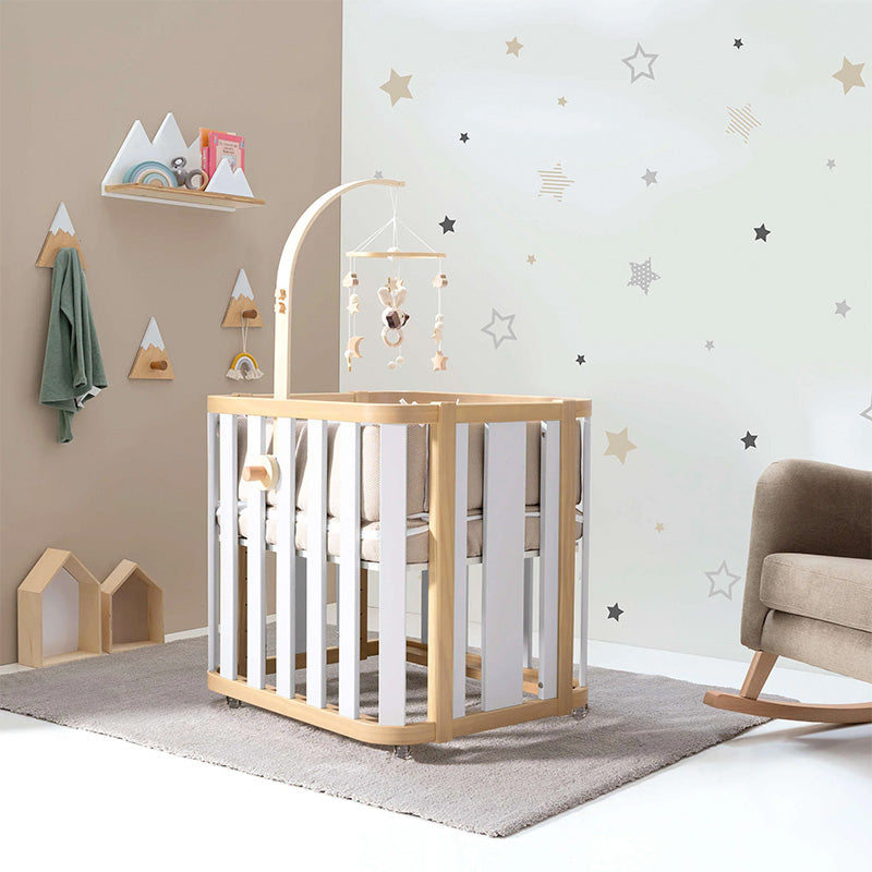 Minicuna de colecho ovalada + colchón 55x70 cm (madera/blanco) · Crea Plus Uno · Alondra