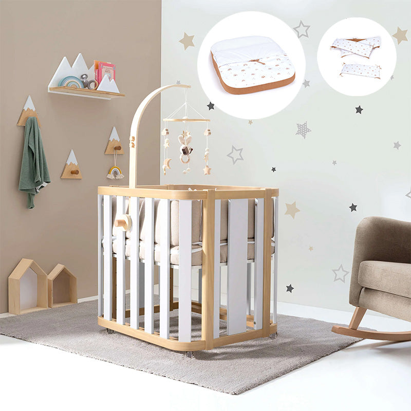 Minicuna de colecho ovalada + colchón 55x70 cm (madera/blanco) · Crea Plus Uno · Alondra