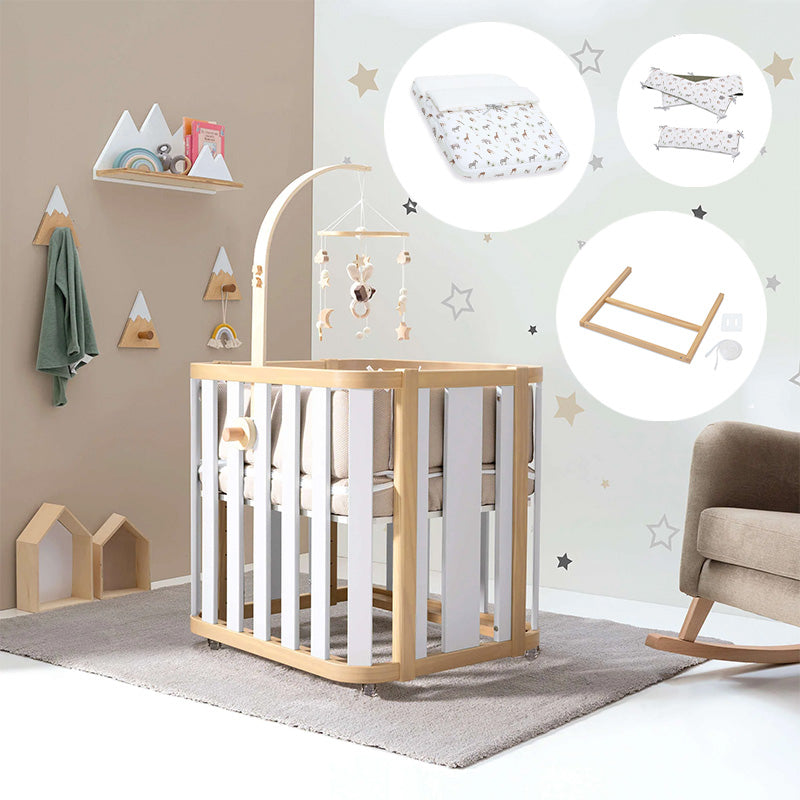 Minicuna de colecho ovalada + colchón 55x70 cm (madera/blanco) · Crea Plus Uno · Alondra