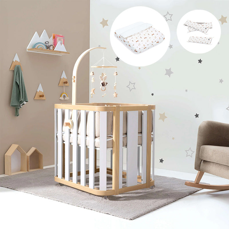 Minicuna de colecho ovalada + colchón 55x70 cm (madera/blanco) · Crea Plus Uno · Alondra