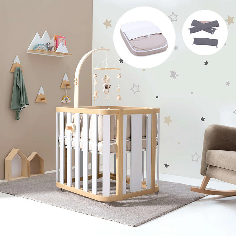 Minicuna de colecho ovalada + colchón 55x70 cm (madera/blanco) · Crea Plus Uno · Alondra