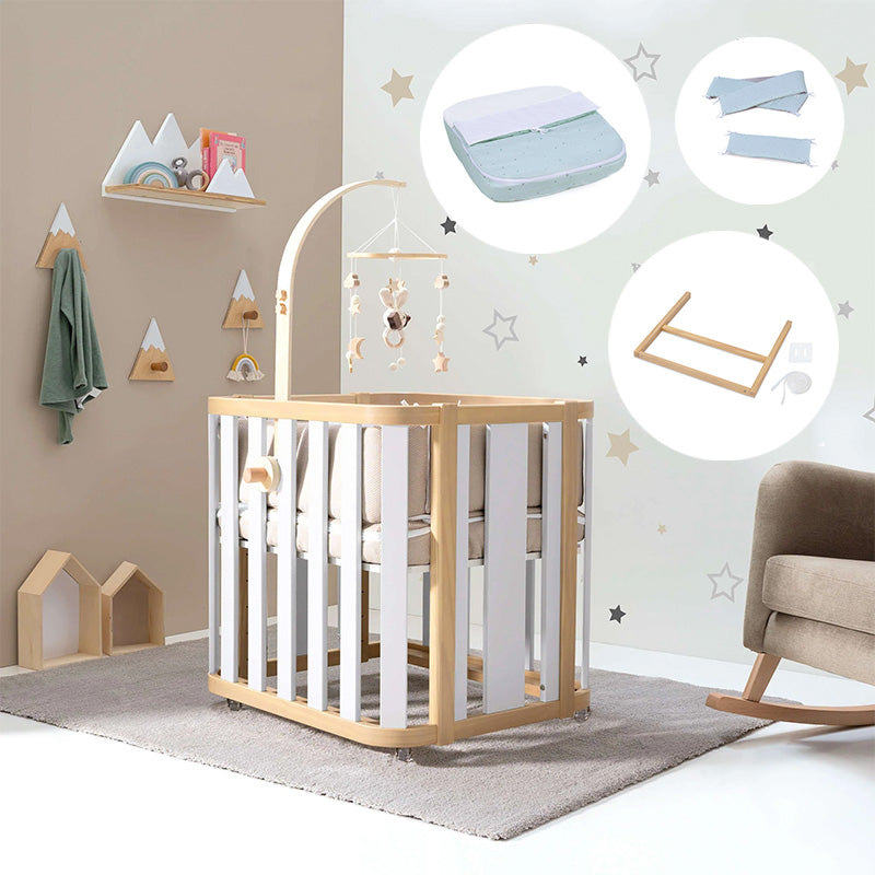 Minicuna de colecho ovalada + colchón 55x70 cm (madera/blanco) · Crea Plus Uno · Alondra