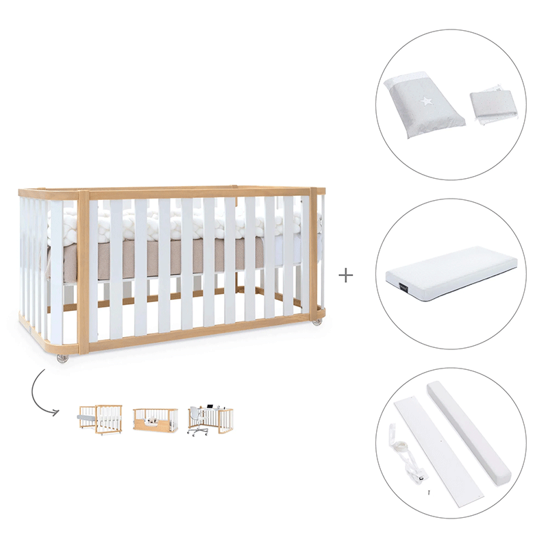 Cuna-cama-escritorio 70x140 cm (3en1) madera/blanco · Crea Plus Dos · Alondra