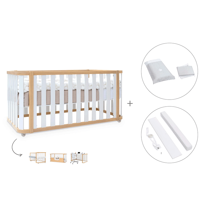 Cuna-cama-escritorio 70x140 cm (3en1) madera/blanco · Crea Plus Dos · Alondra