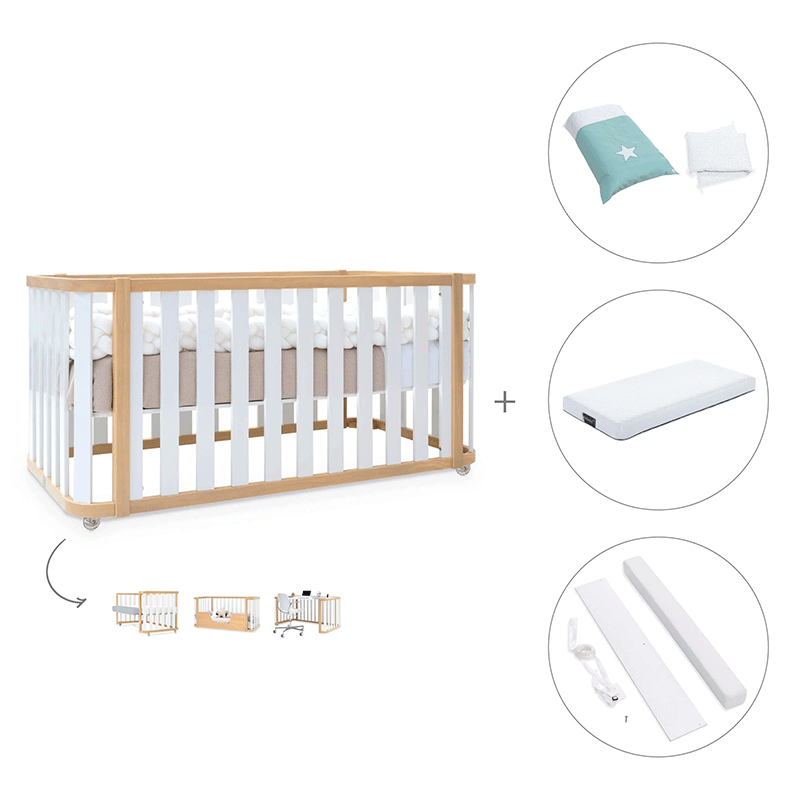 Cuna-cama-escritorio 70x140 cm (3en1) madera/blanco · Crea Plus Dos · Alondra