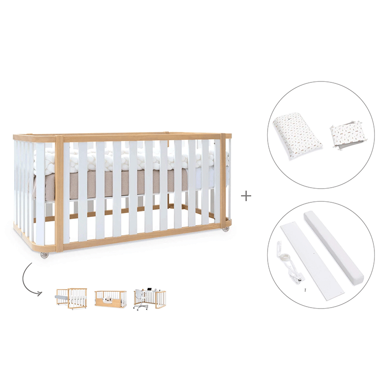 Cuna-cama-escritorio 70x140 cm (3en1) madera/blanco · Crea Plus Dos · Alondra