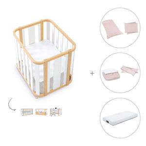 Minicuna-cuna-cama-escritorio (4en1) madera/rosa · Crea Plus Tres